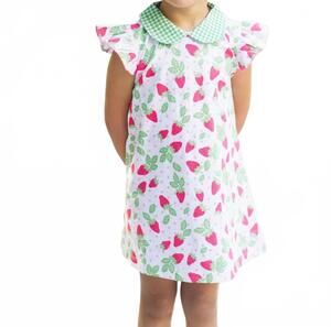 NEW MARCO & LIZZY strawberry patch printed pima a line dress in white/ multi